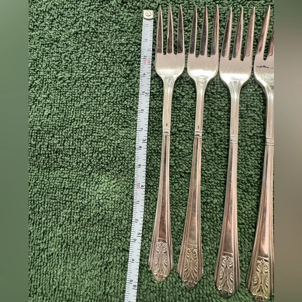 Vintage Royal Saxony silver plate 6” small cocktail seafood forks- set of 10